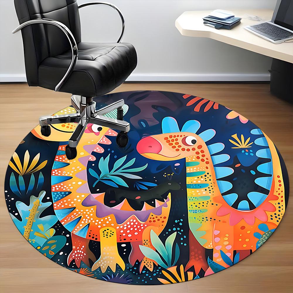 1pc Dino Friends Office Round Area Rug,  Mat Suitable ForOffice, Under Office Chairs Bedroom Living Room Home Decor, Room Deco