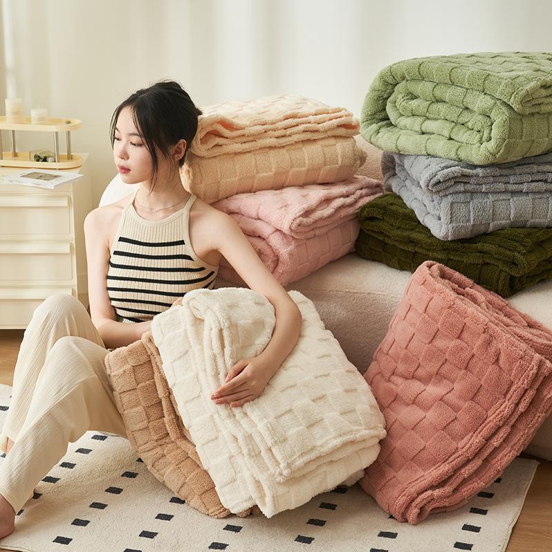 100%Cotton Waffle Knit Throw Blanket Soft Cozy Fleece 3D Checkered Chunky Knitted Sofa Blanket All Season Bed Couch Travel Lightweight Warm Decor Gift
