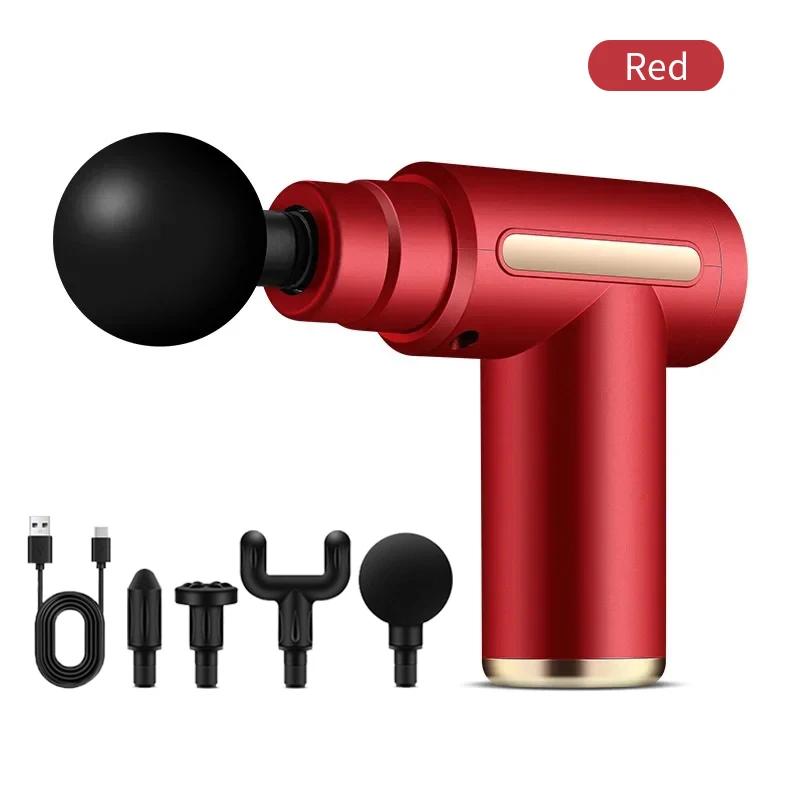 

Портативный пистолет для глубокого массажа тканей, мини-легкий, регулируемая скорость, массажер для всего тела, массажер для шеи и тела Type C Charge красный