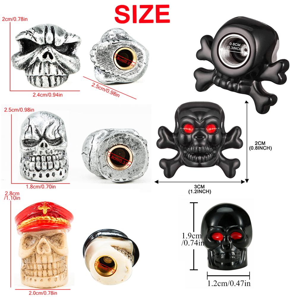 DSYCAR 4Pcs/Set Valve Caps for Tires Skull Style Universal Stem Valve Caps Attractive Dustproof Car Accessories Stem Caps1