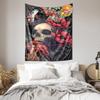 Mysterious Skull and Floral Tapestry  Dark Fantasy Art Home Decor Wall Hanging