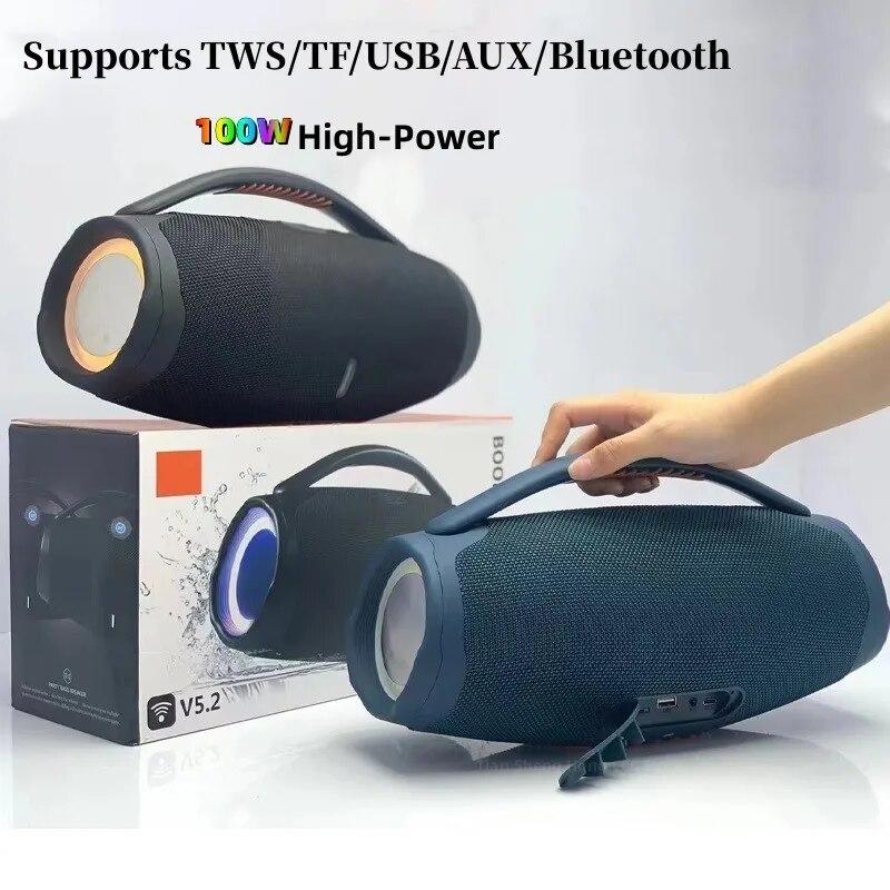 

100 Вт мощный беспроводной Bluetooth-динамик Музыкальный центр Портативный RGB световой эффект 360 стерео объемного звучания TWS водонепроницаемый сабвуфер