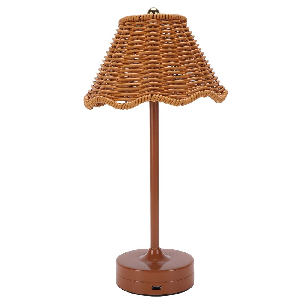 LED Vintage Rattan Table Lamp 3 Colors Cordless Shade Desk Lamp Bedside Night Light Brightness for Bedroom Decor