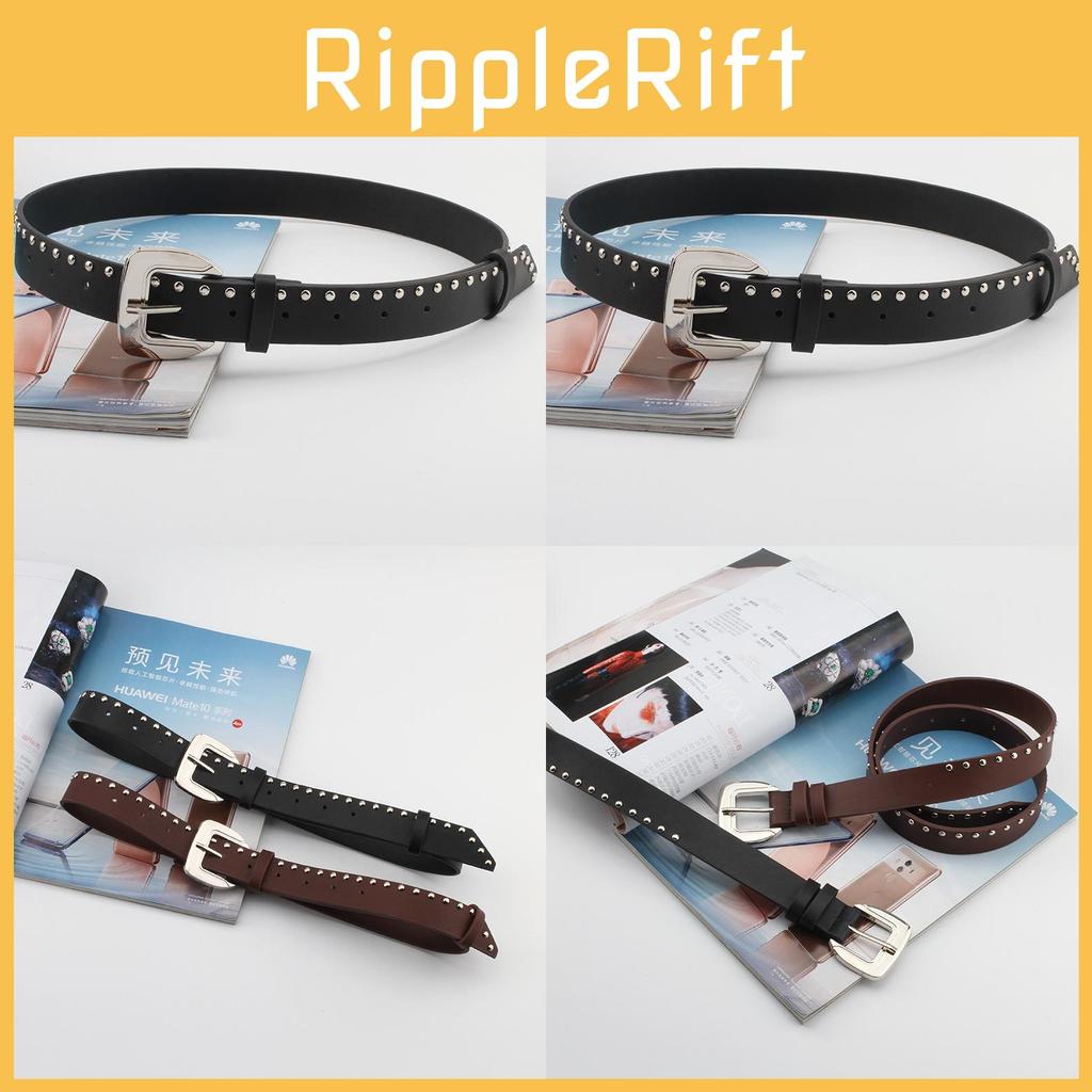 Black Belt Rivet Pin Buckle Adjustable Single Loop Design For Men And Women