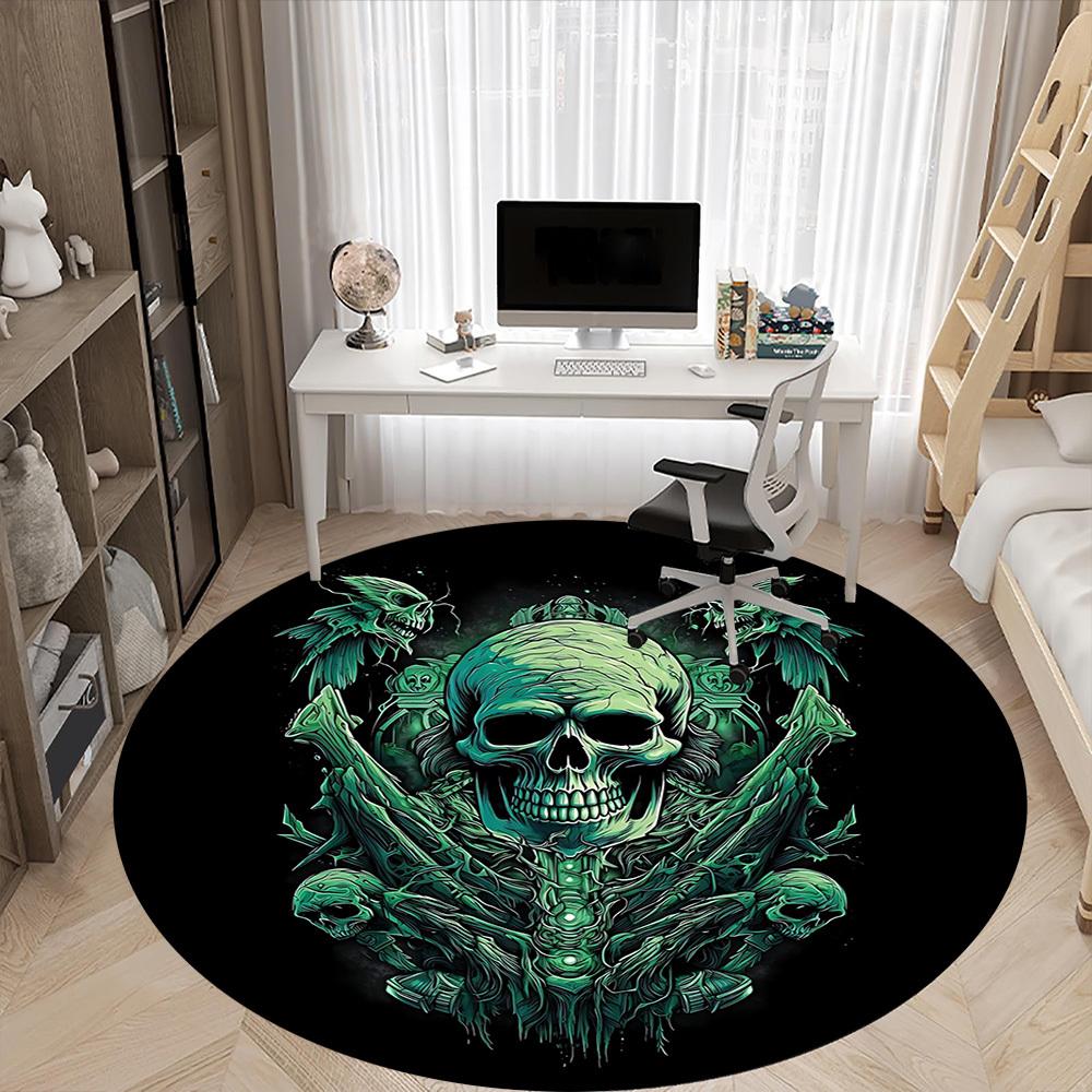 1pc Gothic Skull Carpet for Office Non-Slip, Round Carpet, Soft & Comfortable, Carpet for Office, Lightweight Round Floor Mat