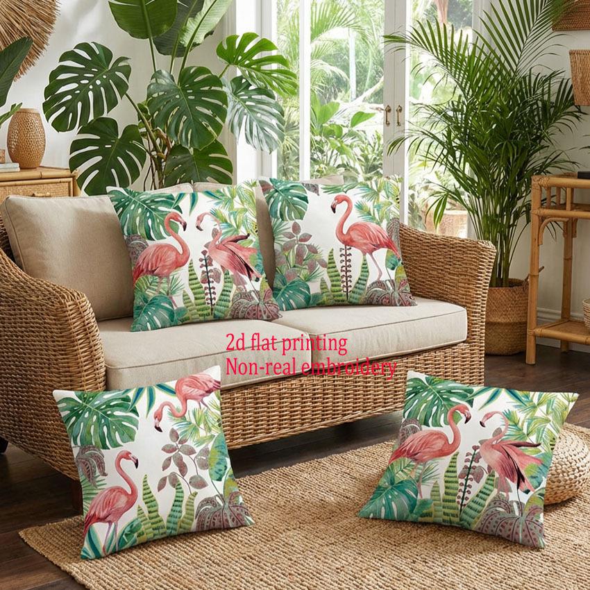 1/4pcs Tropical Flamingo Palm Leaf Watercolor Throw Pillow Covers Decorative Jungle Botanical Cushion Cases for Home