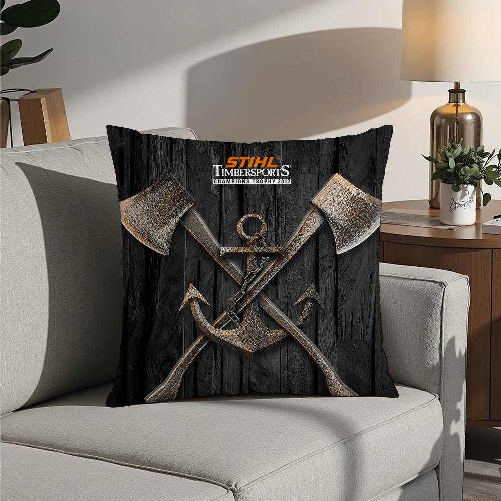 S-STIHLs Chainsaw Logger Pillow Case Sofa Decorative Home Double-sided Printing Short Plush Cushion Pillow Cover Holiday Gift
