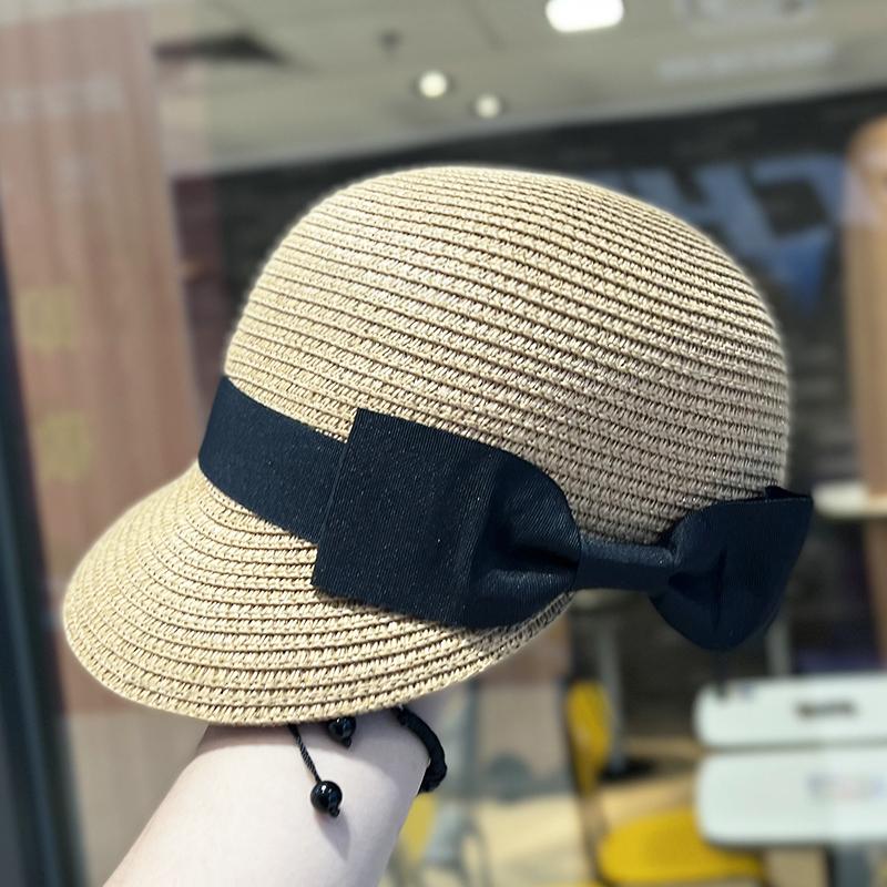 Face Small Age-reducing Bow Dome Straw Cap Women's Summer Woven Straw Hat Sun Protection Shade Equestrian Hat