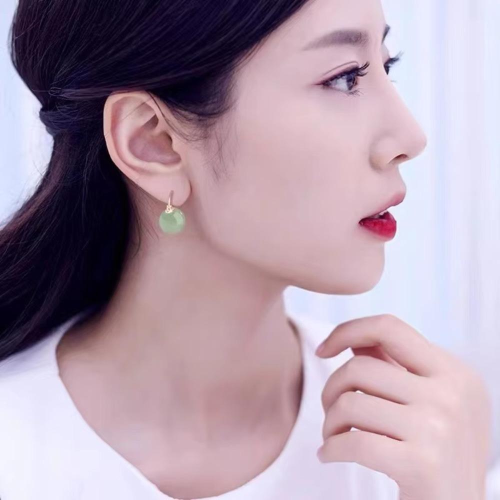 Ice Jade Jade Bead Earrings Circle Earrings Jewelry Gentle Ear Buckle Women