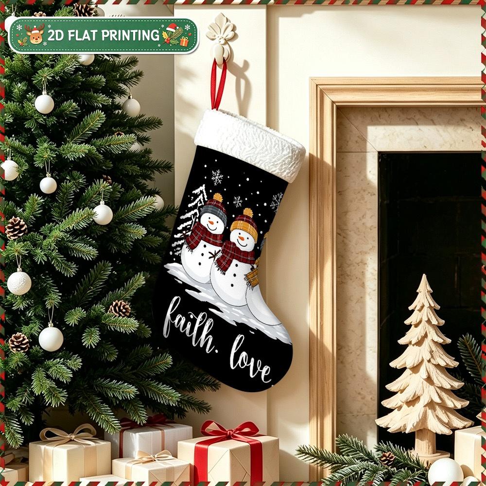 Christmas Decoration Fireplace Hanging Stocking1pc 1pcs Christmas Stocking Hanging Bag with 3 Snowmen Print -