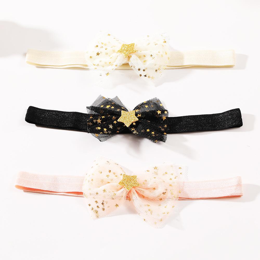 Wwo-piece Set Baby Girls Glitter Star Tulle Bow Crib Shoes & Matching Elastic Headband Set, Soft Dot Anti-Slip Sole Mary Jane Princess Shoes