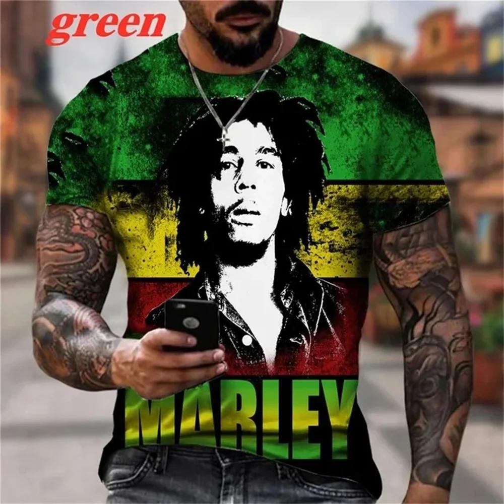Summer Men's T-shirts Rock Bob Marley 3d Print O-neck Short Sleeve Street Hip-hop Shirt Oversized Tops