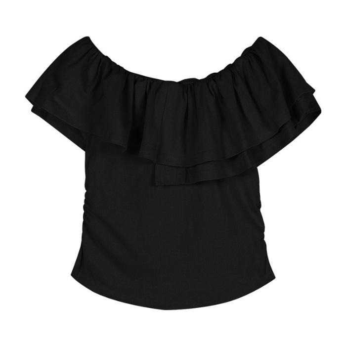Niche Spice Girl Shoulder Pure Desire Short Sleeve T-Shirt Women's Summer Lotus Leaf Temperament Design Sexy Short Top