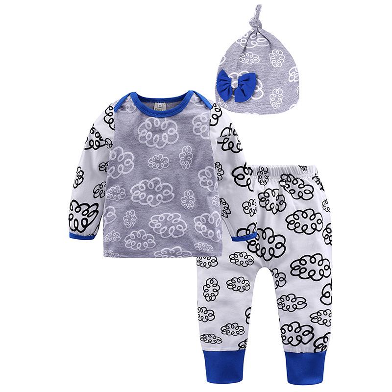 European Style Newborn Baby Outfit: Long Sleeve Top, PP Pants & Hat Set