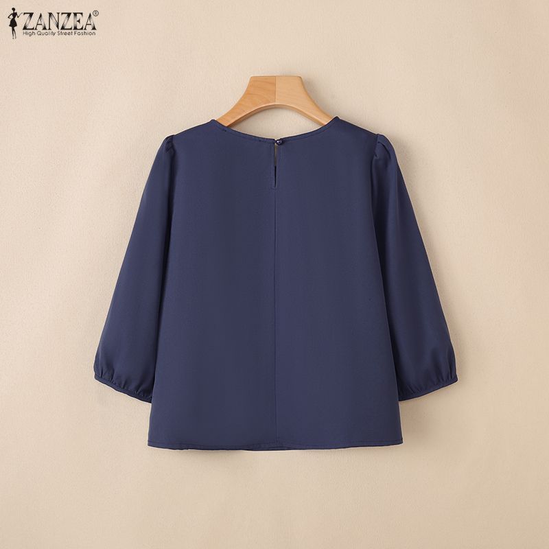 ZANZEA Women Casual Round Neck Loose Half Sleeve Print Blouse