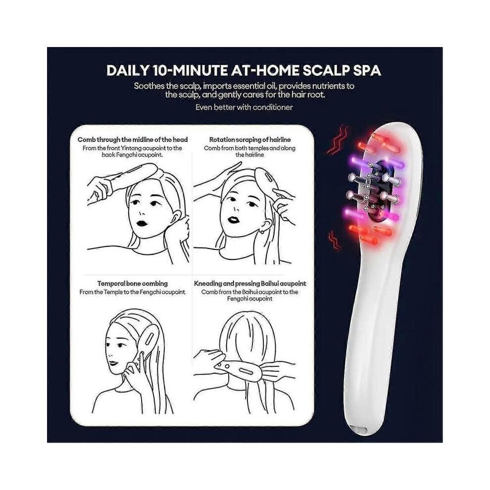 Electric Massage Comb Vibrating LED Blue and Red Light Therapy Hair Massage Scalp Brush Promotes Hai