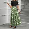 Ladies Fashion Casual Belt Short Sleeve Round Neck Floral Print Splicing Elegant Temperament Dress