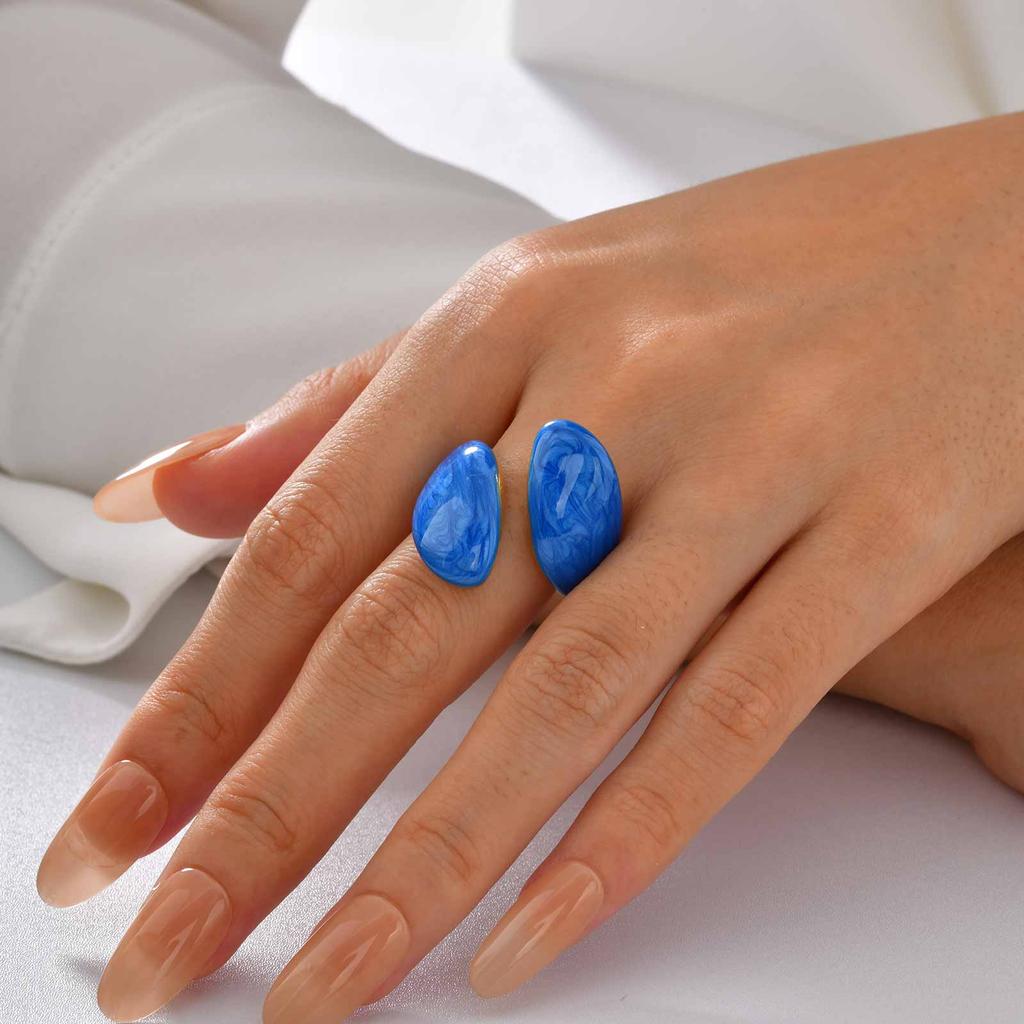 Charming Water Drop Ring for Women Girls,Simple High Grade Stainless Steel Open Engagement Ring,Asymmetric Design Jewelry Gifts
