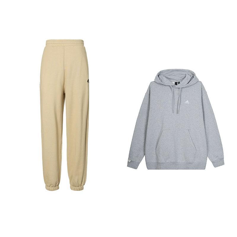 

Adidas Logo Fleece Long Sleeve Top And Comfortable Mid Waist Elastic Pants Hoodie Set Men Sets IV7586+IV7609 M