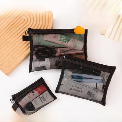 "Tragbare Schwarze Netz-Make-up-Tasche für Reisen: Lippenstift & Kosmetikaufbewahrung"