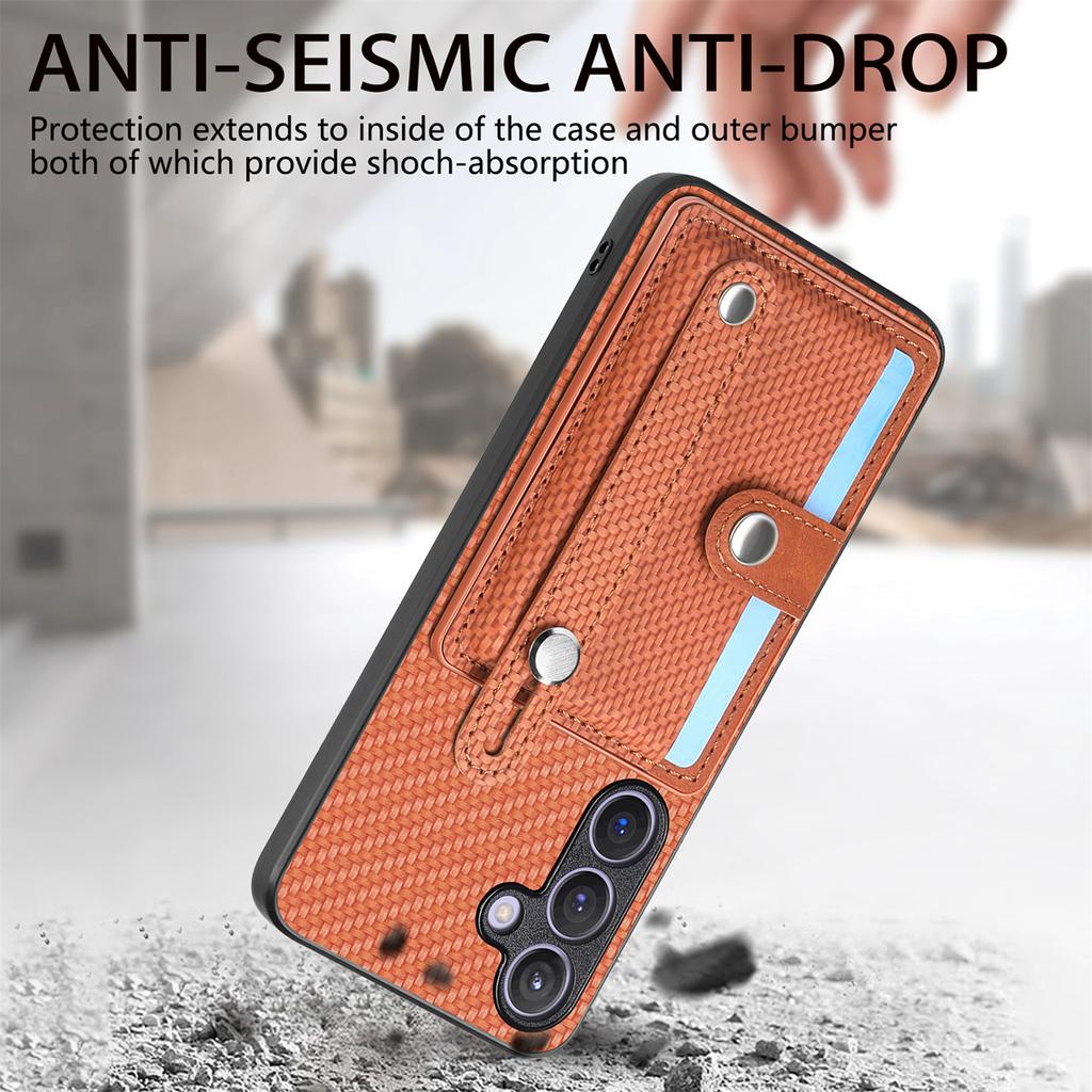 For Samsung Galaxy S25+ Case Carbon Fiber Texture Leather Phone Back Cover with Card Holder