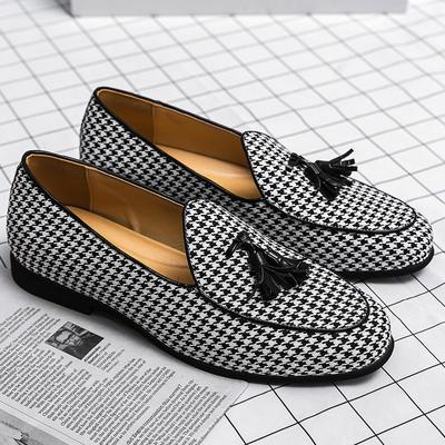 Fashion Houndstooth Men Loafers Cow Suede Leather Shoes Party Nightclub Dress Slip On Summer Shoe Comfortable Sneakers Zapatos Hombre