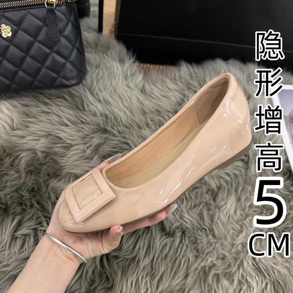 Celebrity Style Nude Doudou Shoes Women'S Inner Height Increase 5Cm Small Leather Shoes~ Spring And Summer Mary Jane Single Shoes