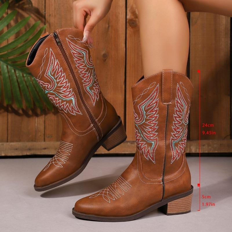 Autumn New Martin Boots Western Cowboy Boots Women's Boots Embroidered Tall Heel Medium Heel Women's