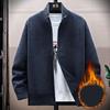 Mens Winter Sweater Thick Fleece Warm Cardigan Sweaters Casual Stand Collar Full Zip Cardigans Zip Pockets Solid Outwear