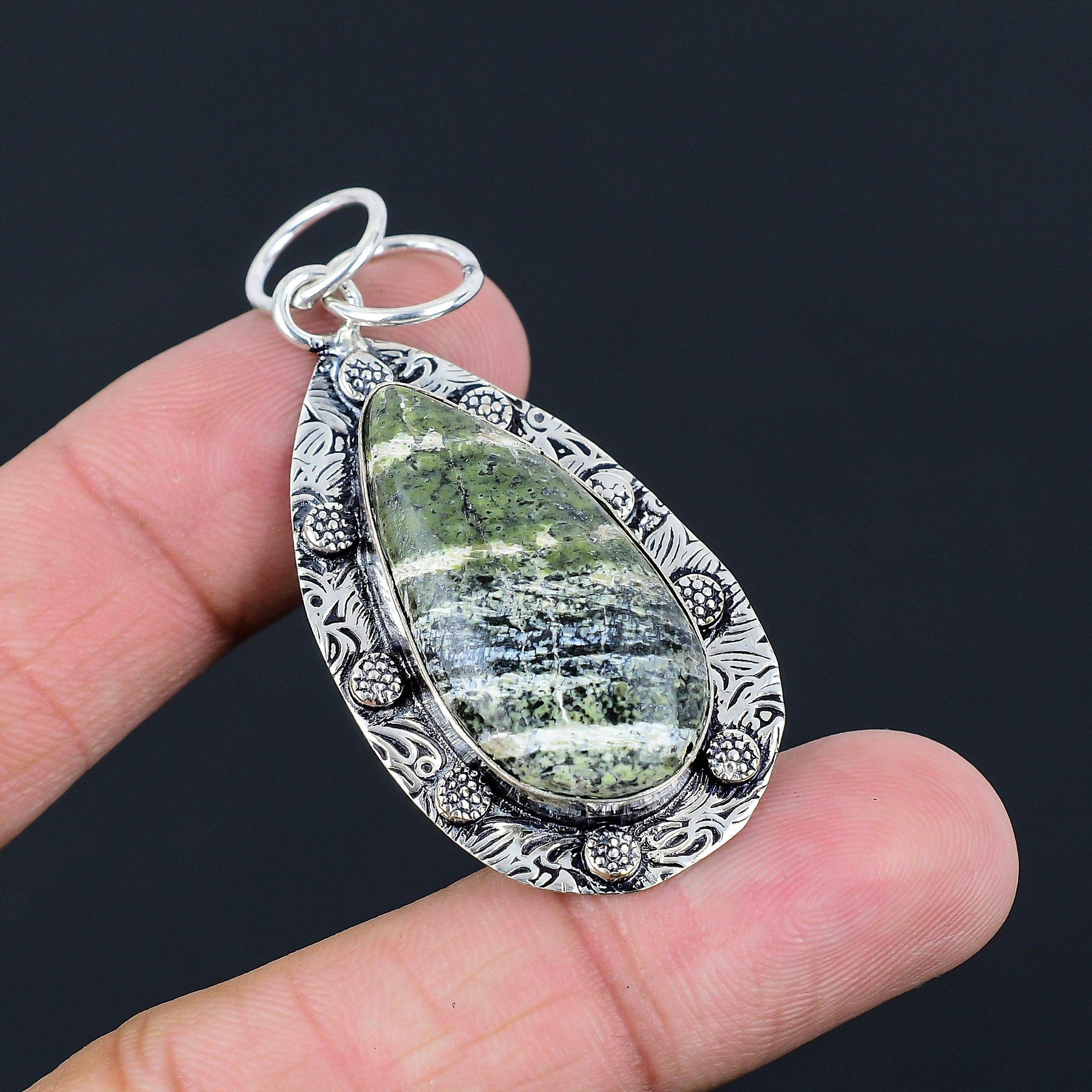 Friendship Day Deal 925 Silver Swiss Green Opal Gemstone Unique Pendant Jewelry