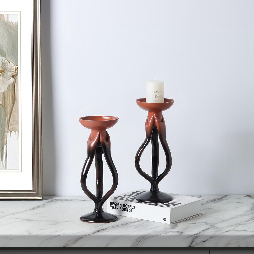 Resin Handicrafts Candlestick Hollowed-out and Wrapped Abstract Candle Holder Desktop Storage Container Home Decoration