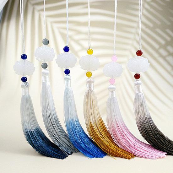 Tassel Pendant with Lanyard Gradient No Shedding Fade-resistant Anti-Lost DIY Double-sided Lotus Han Chinese Clothing Tassel Ear for Fan