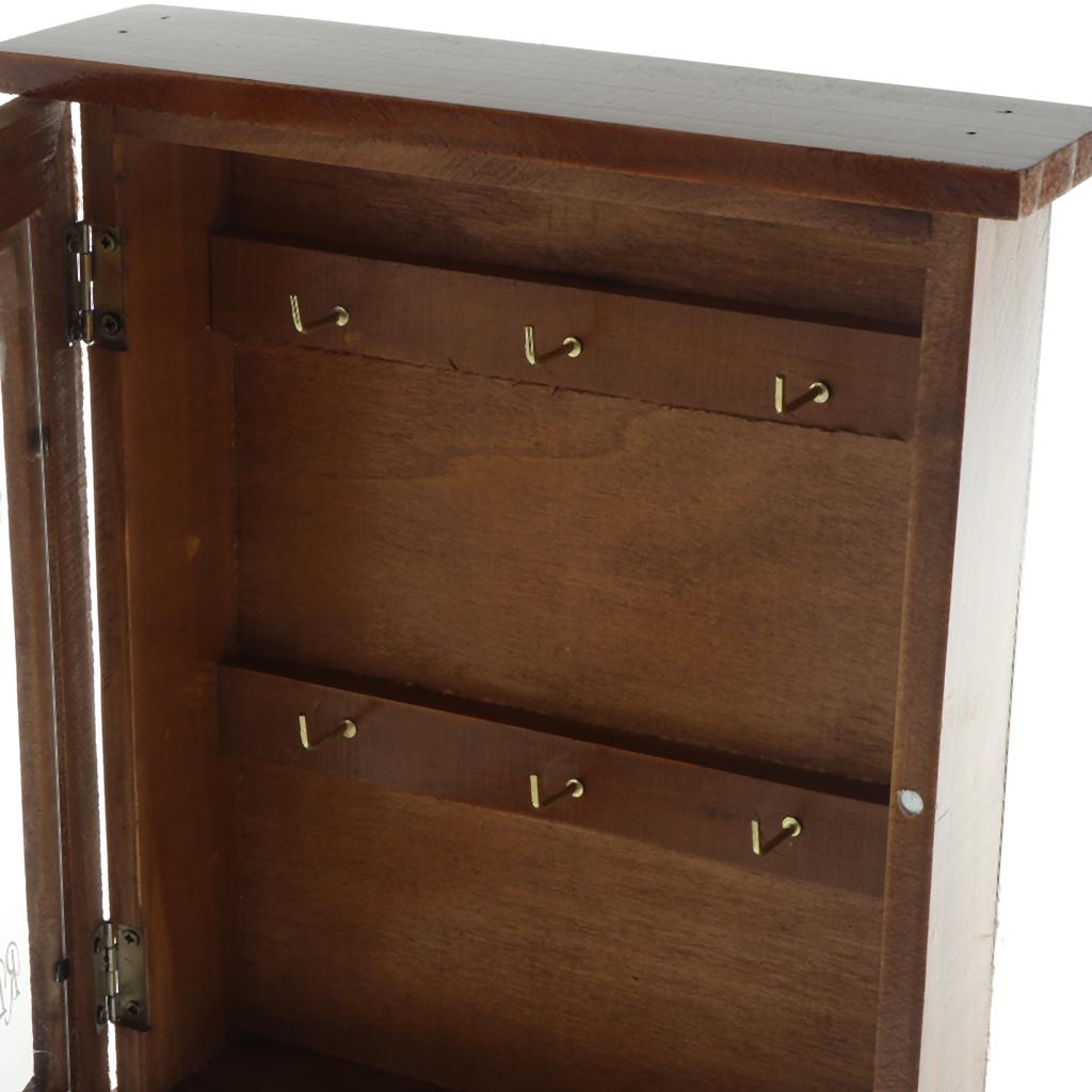 Wooden Key Cabinet Wall Mounted Key Box Organizer with Hooks for Hallway Entryway Decorative Wall Keys