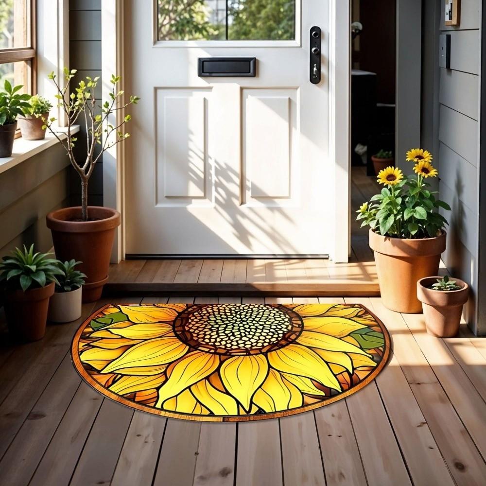 Thickened Non Slip Half Round Doormat Flower Floral Boho Door Mat Washable Absorbent Entrance Door Carpet Outdoor
