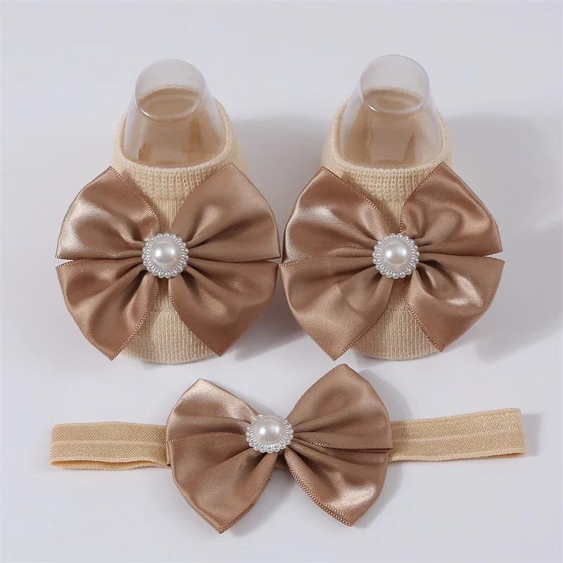 Baby Pearl Bow Solid Color Floor Socks Newborn Infant Knitted Breathable Socks Sweet Cute Girls Princess Children Birthday Gifts