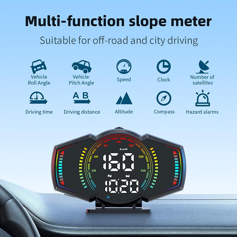 

Car Hud Gps Head Up Display Speedometer Altimeter Slope Meter Kmh Mph Speed Clock Compass With Overspeed Alarm For All Car