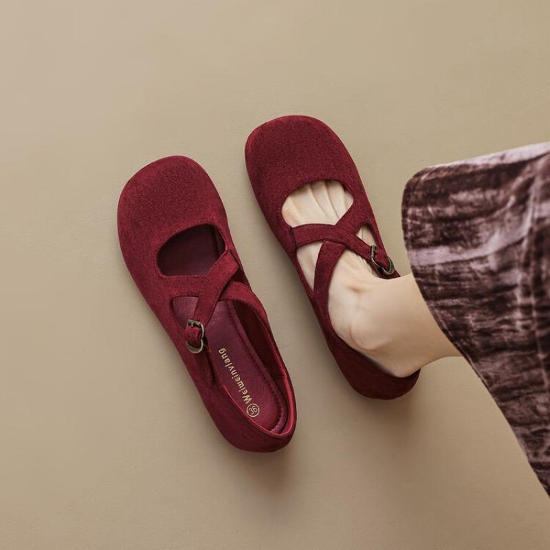 Fashion New Minimalist Retro Low Heel Round Toe Ballet Shoes Women's Belt Buckle Solid Color Breathable Mary Jane Single Shoe Size 35-43