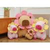 Adorable Pink And Brown Sunflower Capybara Plush Toy Soft Pillow For Kids And Girls