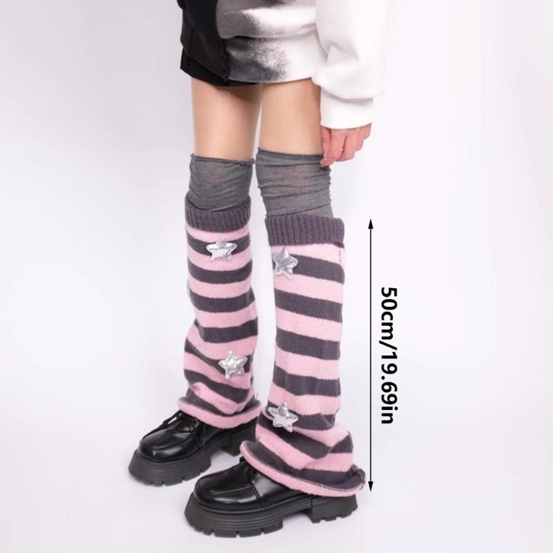 Polainas Punk para Mulheres Fofas Estrela Tricotadas Flare Longas para Botas com Meias Acima do Joelho Conjunto Roupa de Inverno Outono