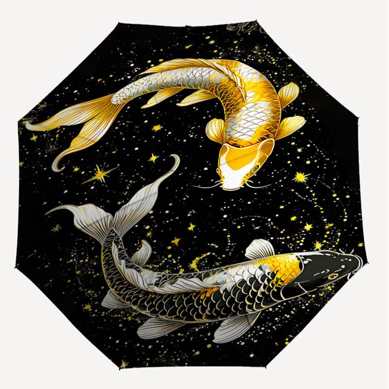 1PC Koi Fish Constellation Automatic Open/Close Umbrella Compact Folding Umbrella with 8-Rib Shaft lightweight esign, Highquality Fabric1186A