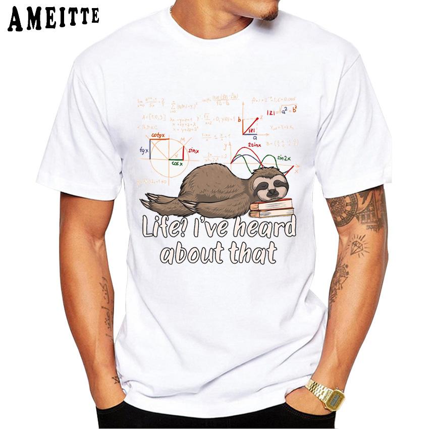 Fashion Men Short Sleeve Mathematician Sloth Cartoon Math Print T Shirt Funny Hip Hop Punk Boy