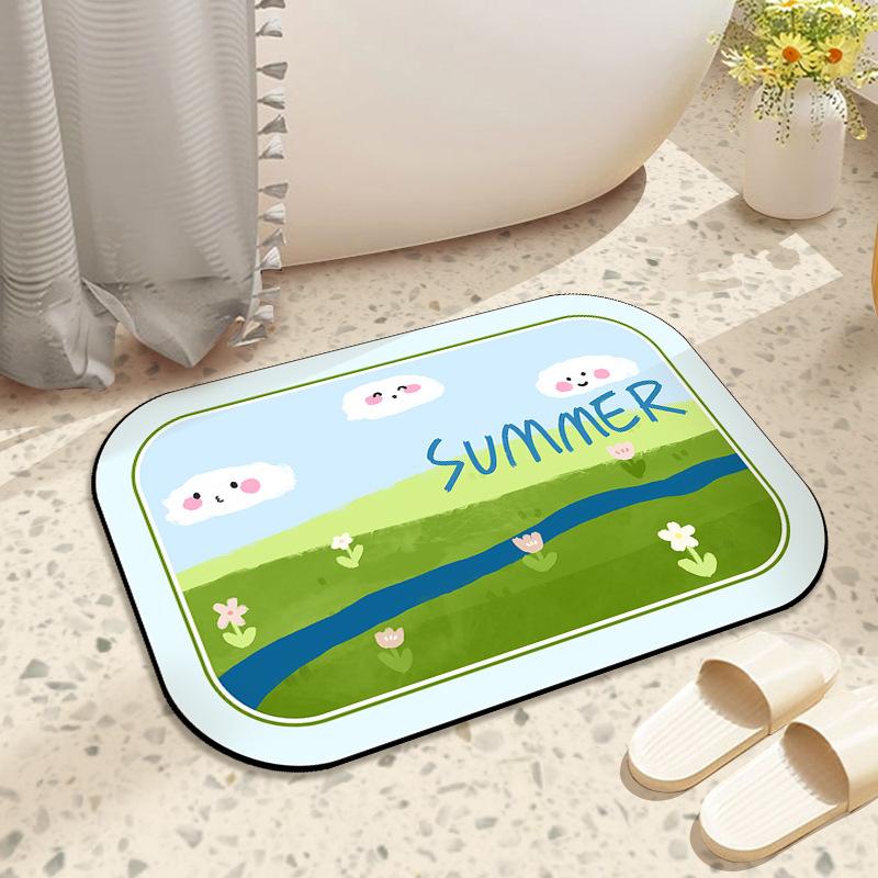 Cartoon Bathroom Absorbent Floor Mat, Cute Animal Entrance Door, Wear-resistant and Stain-resistant Foot Mat, Toilet Quick-drying Non-slip Carpet