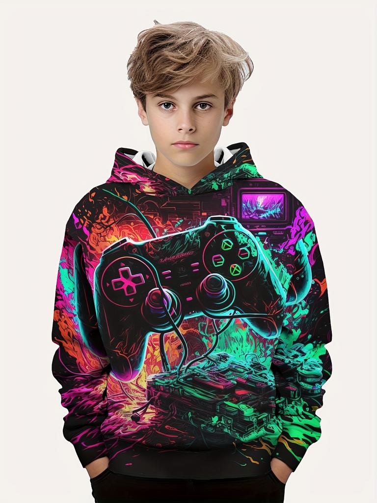 Abbigliamento per bambini Ragazzi Felpe con cappuccio Manica lunga Stampa 3D Gamepad Bambini Primavera Autunno Vestiti Casual All'aperto Elegante Ragazzo Ragazza Vestiti Top
