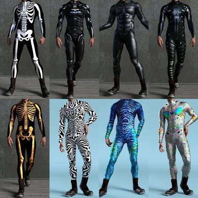 3D Digital Printing Stage Performance Costumes Adults Halloween Events Carnival Theme Party Cosplay Outfit Pretend Game Jumpsuit