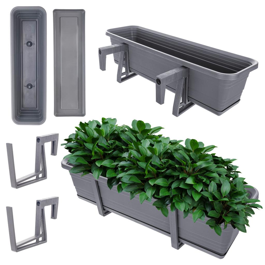 KADAX Balcony Box Flower Pot Planter Handles Saucer Balcony Railing