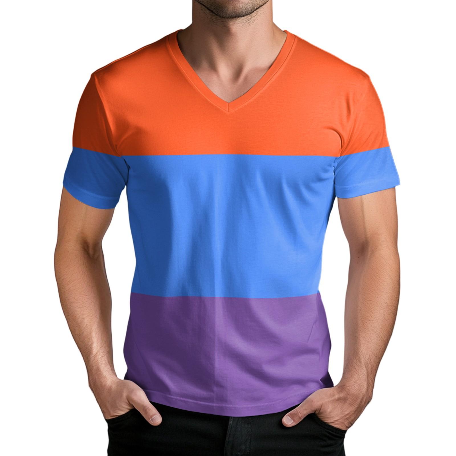 

Мужская модная футболка с коротким рукавом и V-образным вырезом M синий