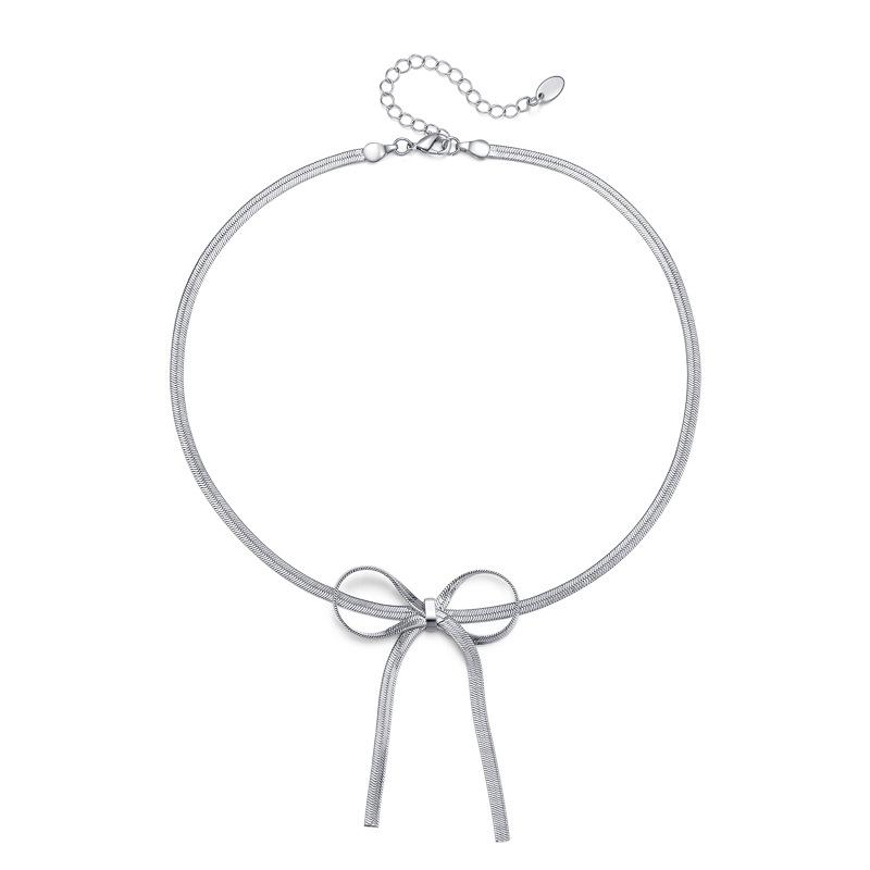 Bow Metal Set Necklace Ins Minimalist Design Commuter Snake Bone Chain Cold Wind Temperament Necklace Women