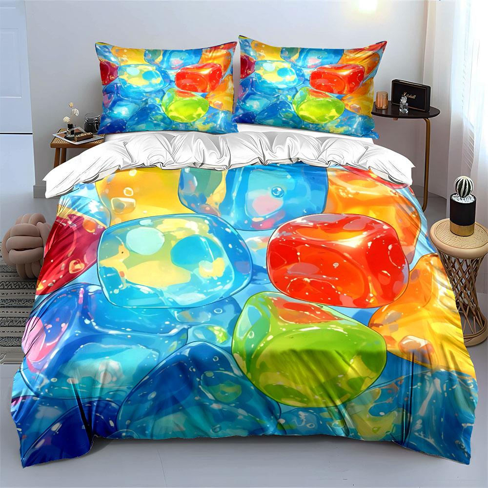 Colorful Decorative Ice Cube Set Soft Skin-Friendly Bedding Set Includes 1 Duvet Cover And 2 Pillowcase Gift