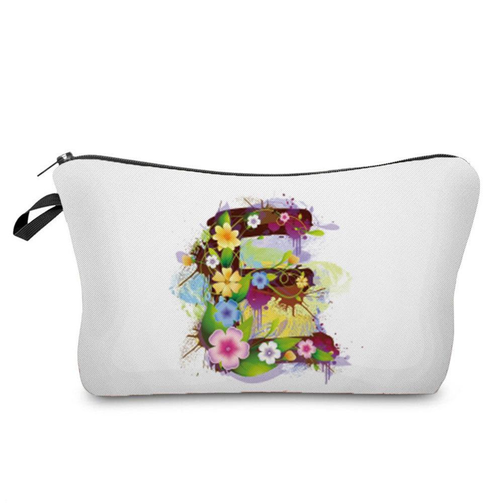 Women Flower Group Letters Print Cosmetic Bag Toiletries Organize Travel Storage Case 6787