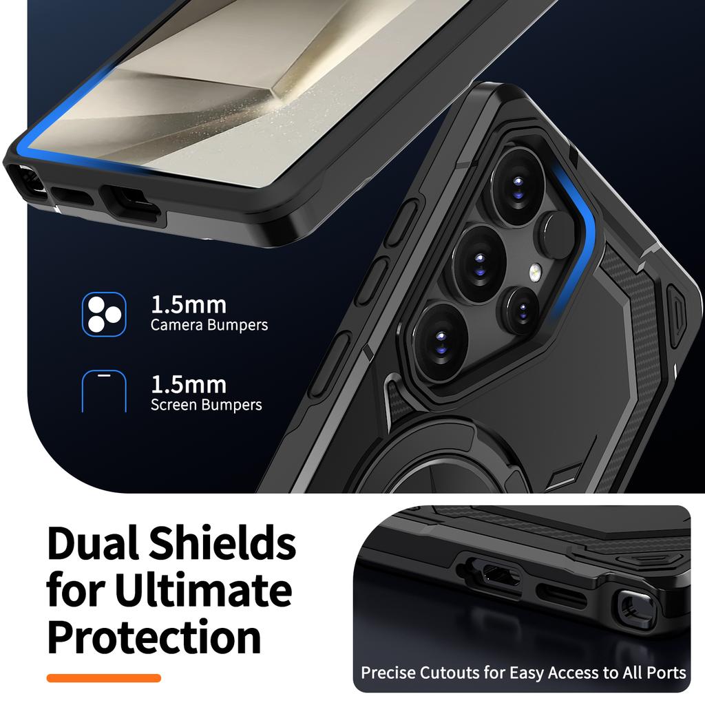 For Samsung Galaxy S24 Ultra Magnetic Case Ring Kickstand PC + TPU Hybrid Phone Cover